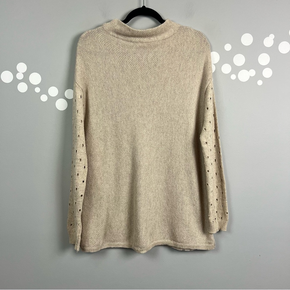 Anthropologie Moth Mock Neck Pointelle Sleeve Sweater Size L